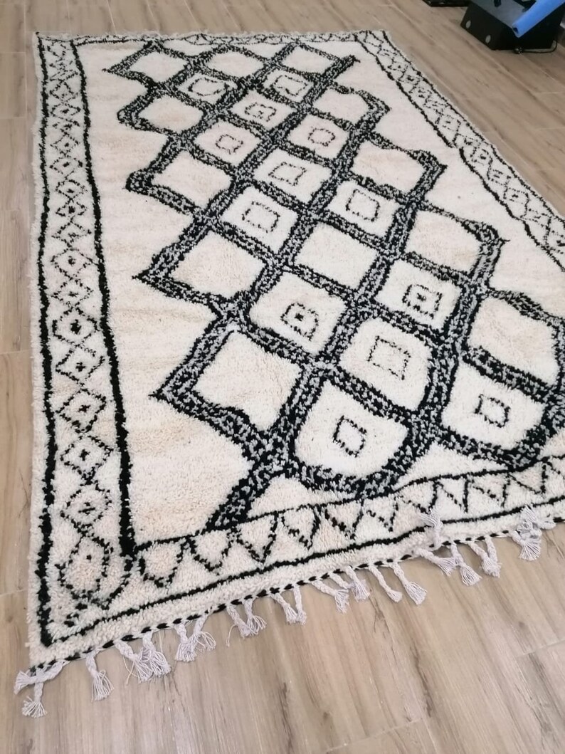 Black and White Moroccan Rug 6x9ft Carpet Beni Ourain Rug SOFT Etsy