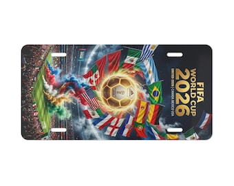 FIFA World Cup 2026 Aluminum Vanity Plate, USA, Canada, Mexico Souvenir