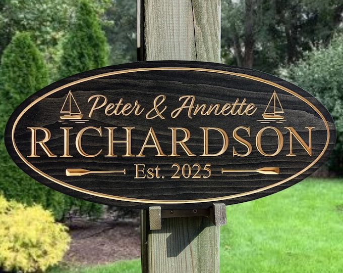 Personalized Carved Wood Sailboat Sign: Outdoor Cabin Decor