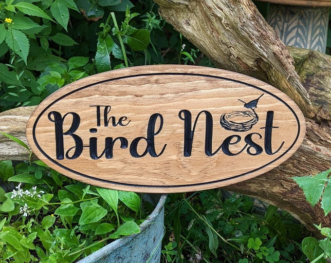 Custom Wood Signs, Bird & Bird's Nest, Outdoor Wooden Sign, Personalized Sign, Carved Wood Signs, Wooden Name Signs, Camping Signs