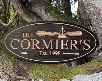 Custom Carved Wood Sailboat Sign, Personalized Outdoor Sign