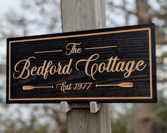 Custom Engraved Wood Address Sign | Rustic Cottage Welcome Decor