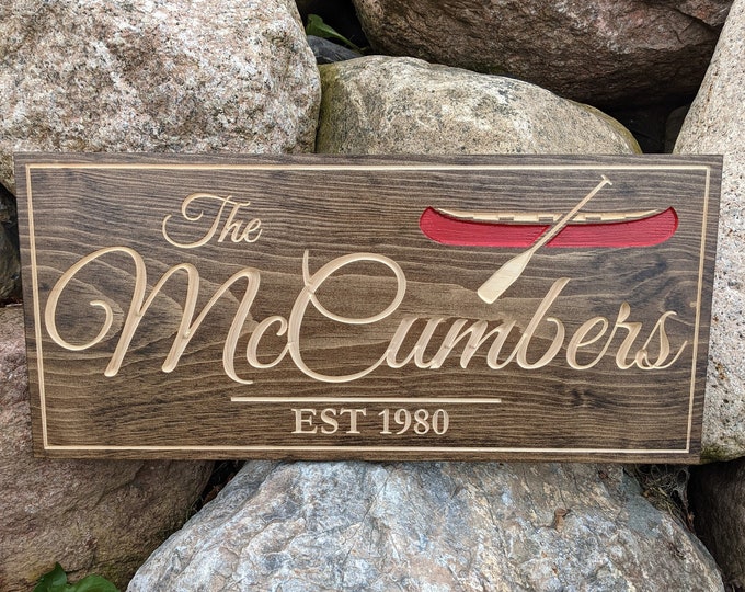 Canoe Family Name Sign for Homes or Cottages