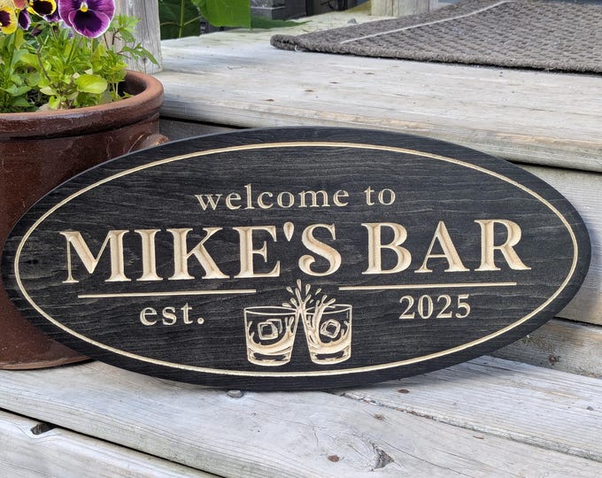 Personalized Outdoor Bar Sign – Custom Engraved Wood Sign for Home Bars, Man Caves & More