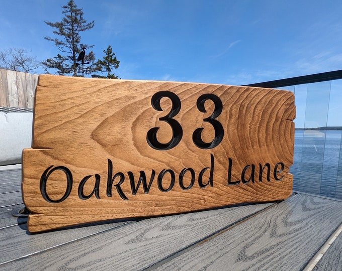Personalized rustic carved outdoor sign with large numbers , perfect for Home, Ranch, Cabin, Cottage, Street, Garden, Patio or Business