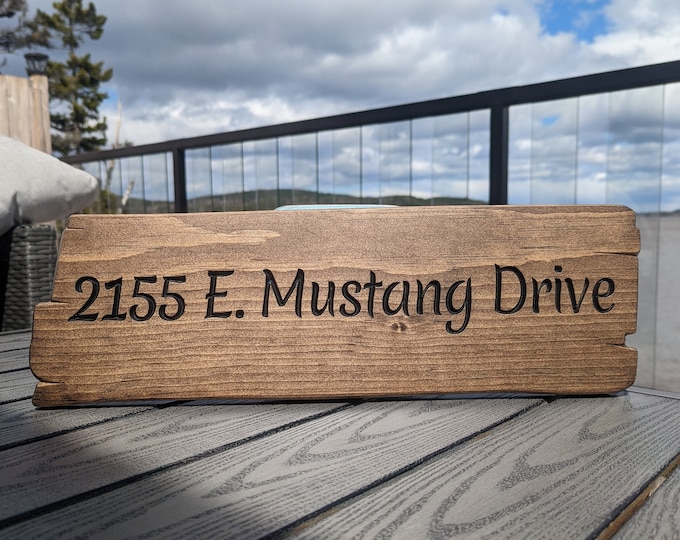 Personalized rustic carved outdoor sign with walnut stain , perfect for Home, Ranch, Cabin, Cottage, Street, Garden, Patio or Business
