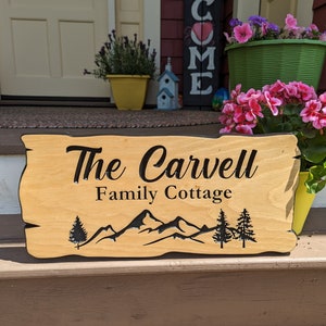 Personalized Carved Wood Sign: Rustic Mountain Home Decor