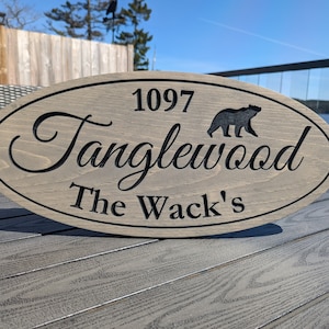 Engraved Wood Address Sign: Custom Bear Cabin Decor