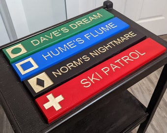 Personalized Carved Wood Ski Trail Sign: Custom Home Decor