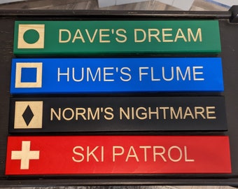Custom Carved Wood Ski Trail Sign: Personalized Home Decor