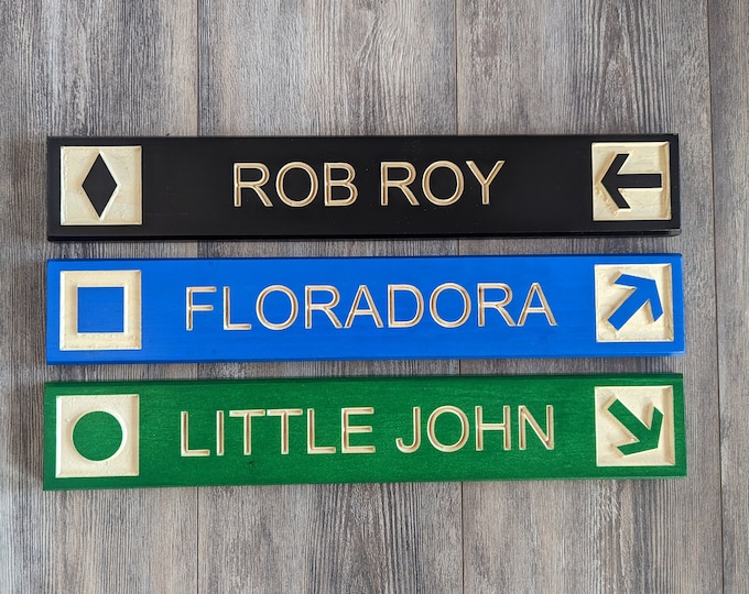 Personalized custom arrow ski or trail signs carved in wood, perfect for Home, Ranch, Cabin, Cottage, Street, Garden, Patio or Business