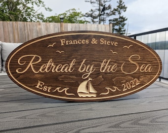 Ocean Family Name Sign for Homes or Cottages Sailboat Sign