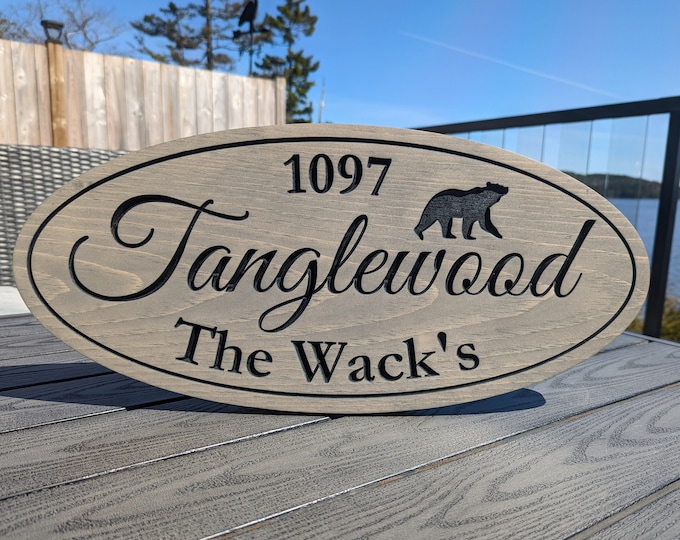 Engraved Wood Address Sign - Address Sign - Bear