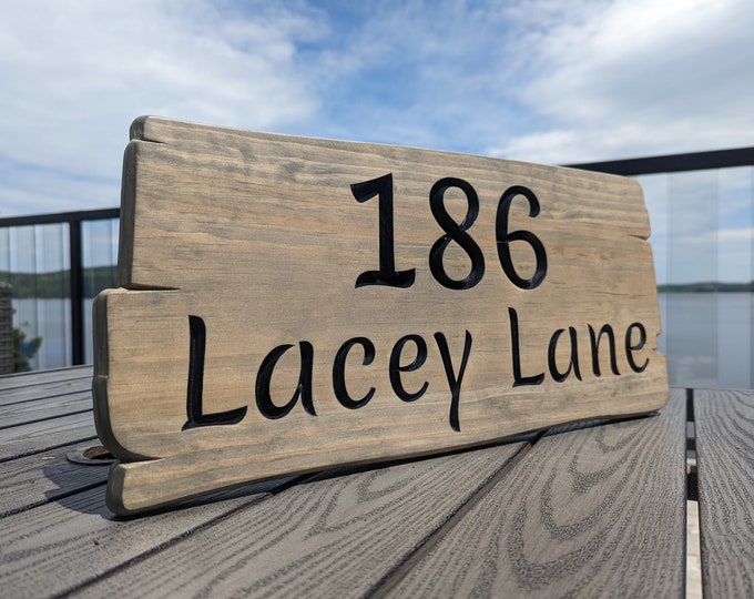 Personalized rustic carved outdoor sign with large number , perfect for Home, Ranch, Cabin, Cottage, Street, Garden, Patio or Business