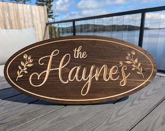 Floral Engraved Wood Address Sign