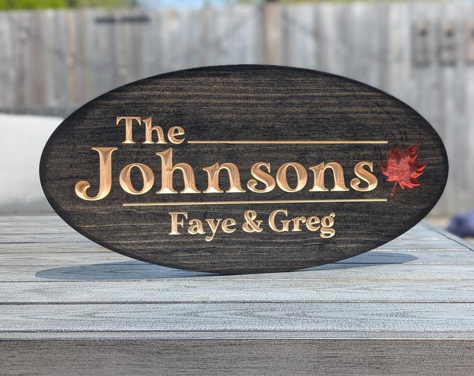Custom Wood Signs with Maple Leaf Graphics, Outdoor Wooden Sign, Personalized Sign, Carved Wood Signs, Wooden Name Signs, Canadian Sign