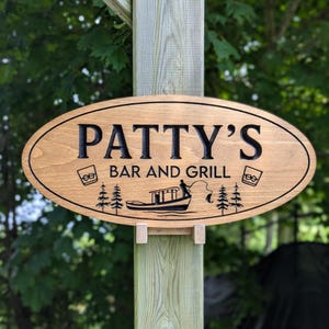 Personalized Fishing Sign for Bars: Custom Carved Wood, Outdoor Decor