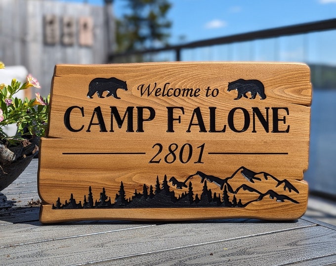 Personalized rustic carved outdoor sign with large address , perfect for Home, Ranch, Cabin, Cottage, Street, Garden, Patio or Business