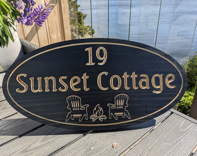 House Number Cottage Sign - Chairs and Campfire