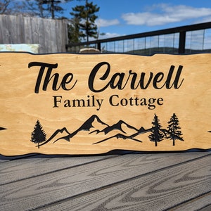Personalized Carved Wood Sign: Rustic Mountain Cabin Decor