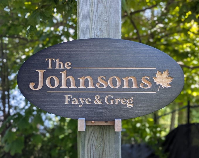 Custom Wood Signs with Maple Leaf Graphics, Outdoor Wooden Sign, Personalized Sign, Carved Wood Signs, Wooden Name Signs, Canadian Sign