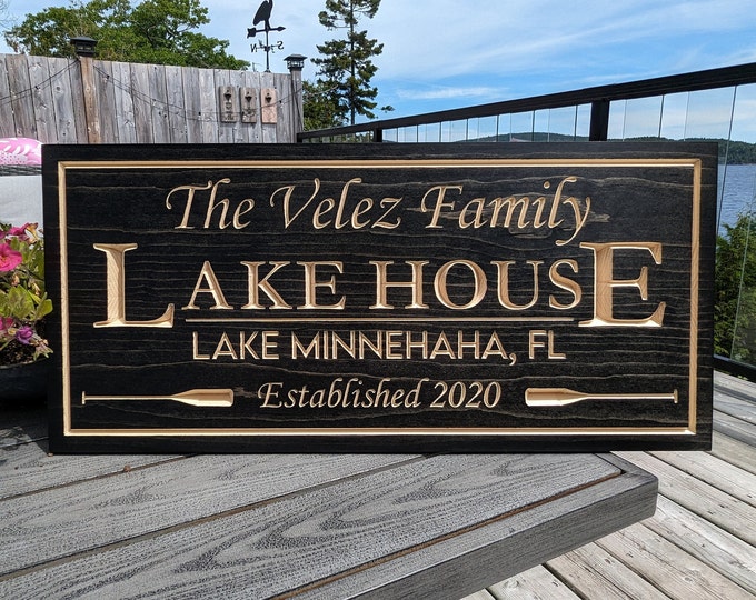 Personalized LAKEHOUSE sign Custom Wood Signs, Outdoor Wooden Sign, Personalized Sign, Carved Wood Signs, Wooden Name Signs, Camping Signs