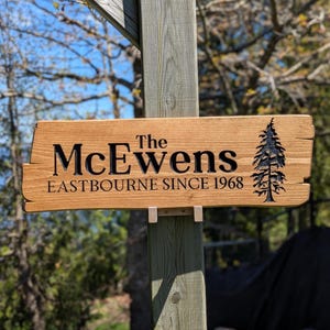 Personalized rustic carved outdoor sign with tree , perfect for Home, Ranch, Cabin, Cottage, Street, Garden, Patio or Business