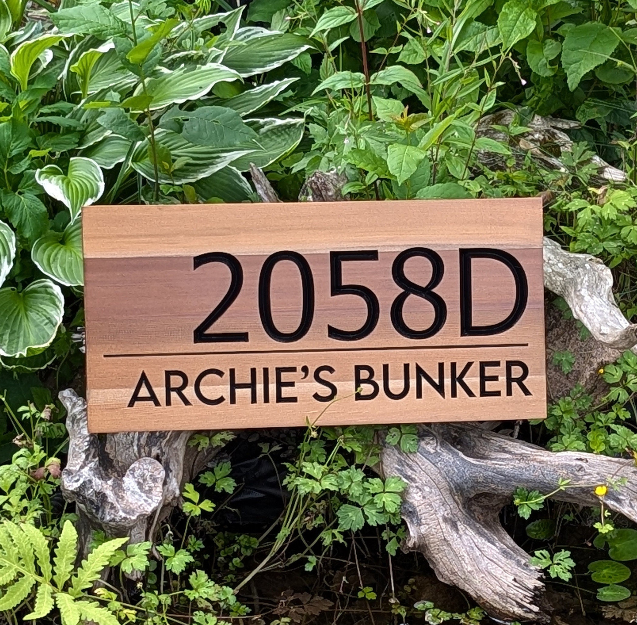 Double Sided Personalized Address Sign Engraved in Wood