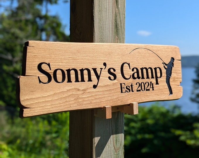 Personalized Rustic Carved Fishing Sign, perfect for Home, Ranch, Cabin, Cottage, Street, Garden, Patio or Business