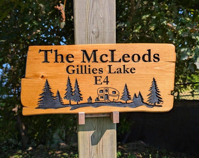 Personalized Rustic Camper Sign: Carved Wood Trailer, Cabin Decor