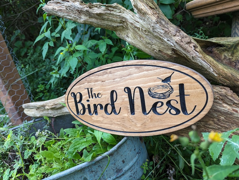 Custom Carved Wood Sign: Bird & Nest, Personalized Outdoor Decor - Etsy ...