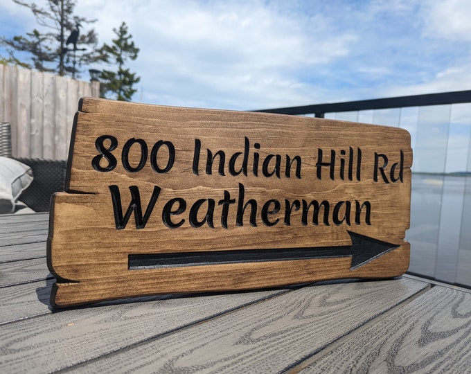 Personalized rustic carved outdoor address sign with arrow, perfect for Home, Ranch, Cabin, Cottage, Street, Garden, Patio or Business
