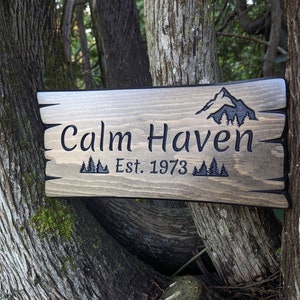 Personalized Carved Wood Sign: Rustic Mountain Cabin Decor