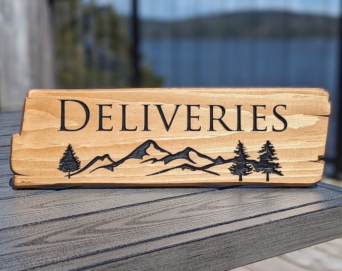 Personalized rustic carved outdoor sign with trees , perfect for Home, Ranch, Cabin, Cottage, Street, Garden, Patio or Business