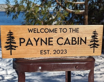 Personalized carved outdoor sign with trees , perfect for Home, Ranch, Cabin, Cottage, Street, Garden, Patio or Business