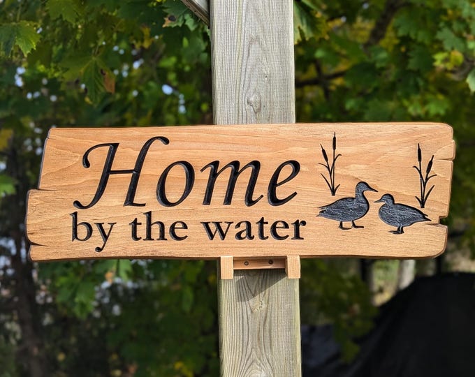 Personalized rustic carved outdoor sign with ducks, perfect for Home, Ranch, Cabin, Cottage, Street, Garden, Patio or Business