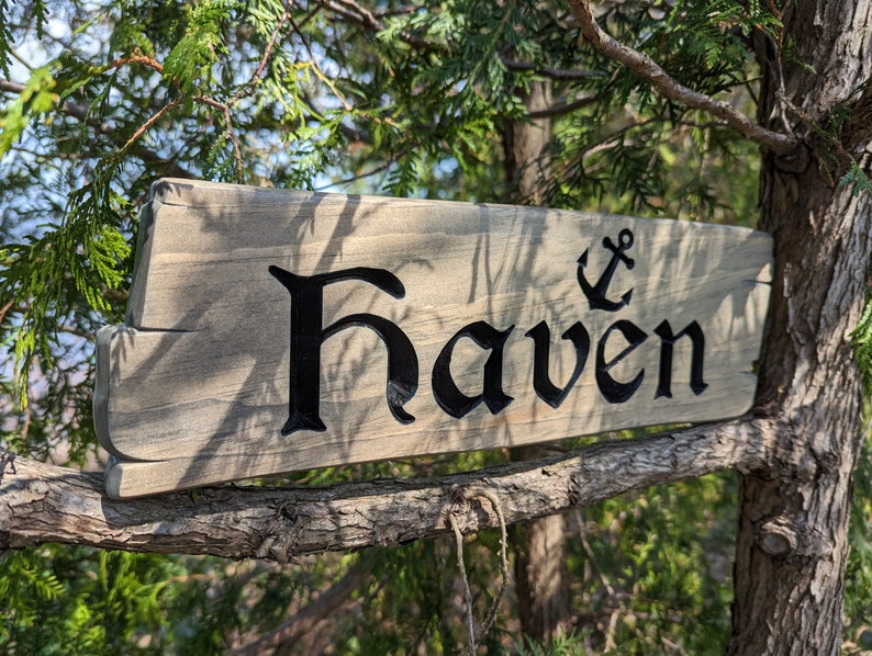 Personalized rustic carved outdoor sign with trees , perfect for Home, Ranch, Cabin, Cottage, Street, Garden, Patio or Business image 10