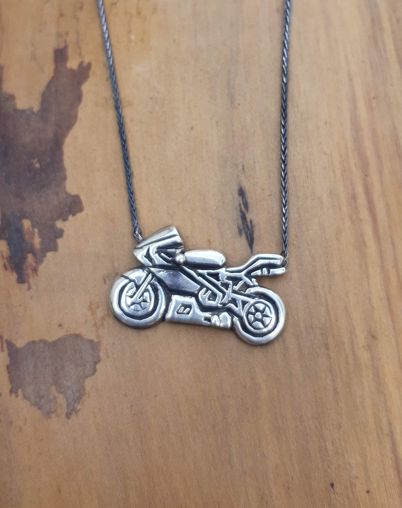Sterling Silver Motorcycle Necklace Pendant