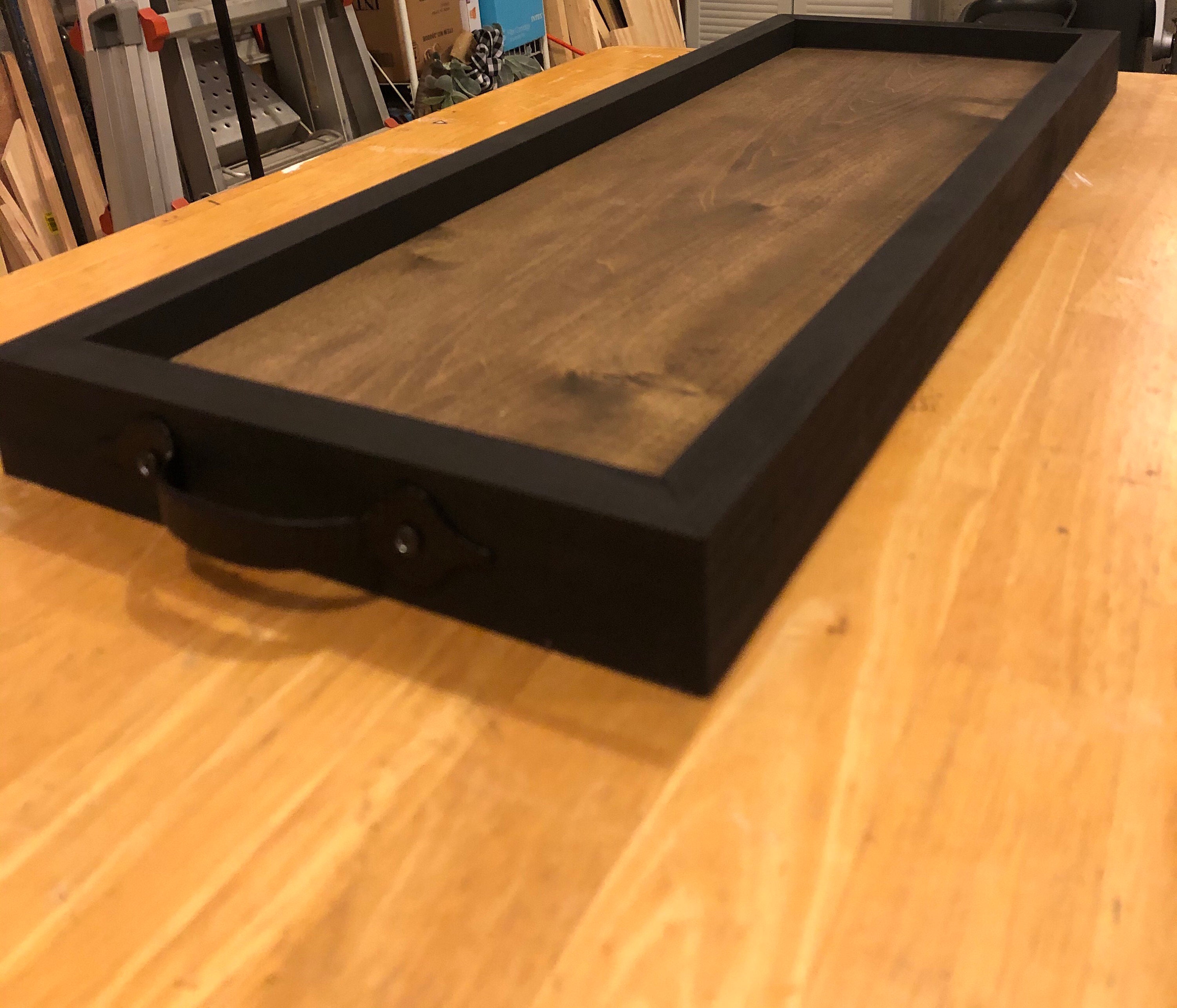 Handmade rectangular wooden decorative tray with black metal Etsy