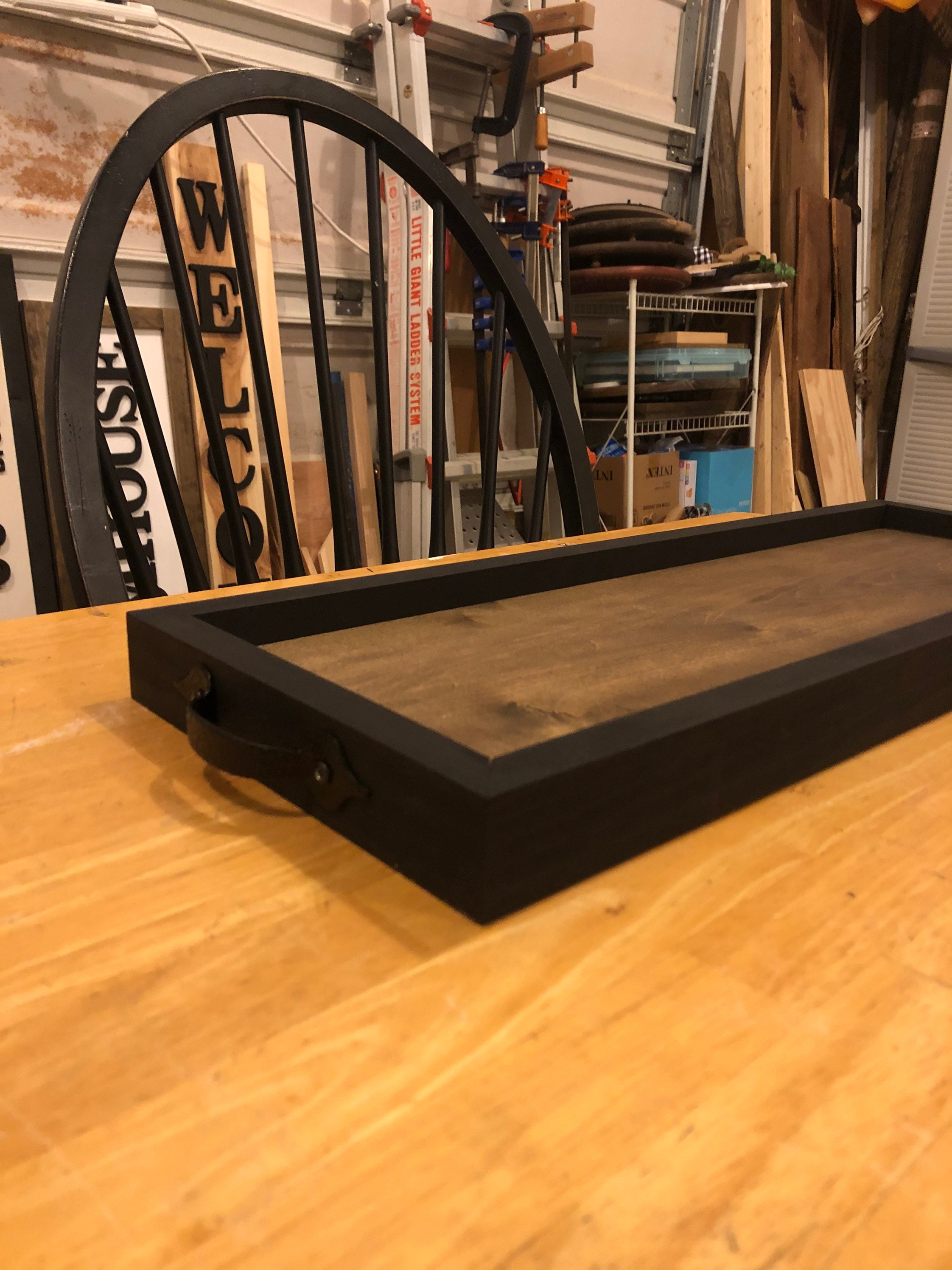 Handmade rectangular wooden decorative tray with black metal Etsy