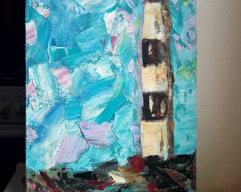 Lighthouse Painting Original Nautical Small Seascape Painting 8x6 by Olina Svoboda