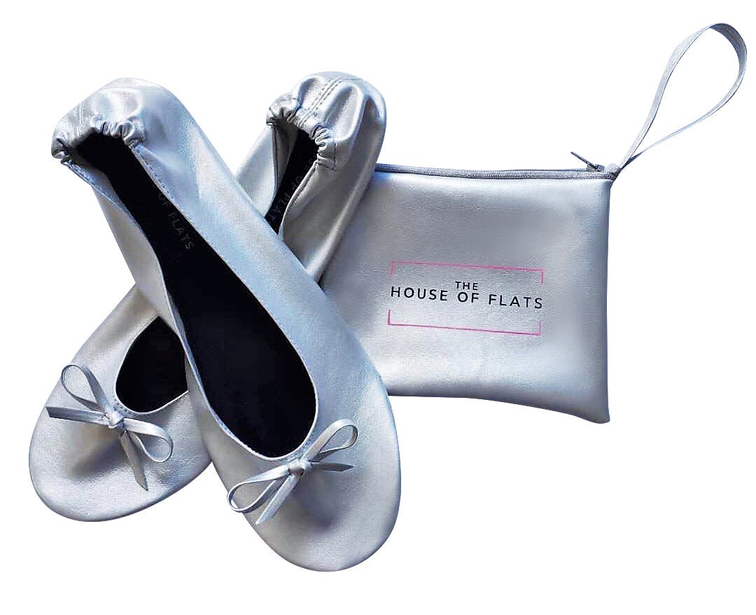 foldable silver ballet flats