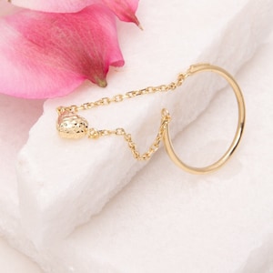 14K Solid Gold Heart Chain Ring: Dainty Love Gift