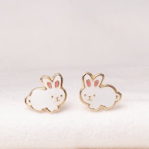 14k Solid Gold Rabbit Earrings Stud