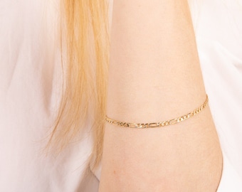 14k guld Figaro armband: Fin gul- eller vitguldskedja
