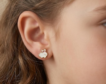 14k Solid Gold Rabbit Earrings Stud