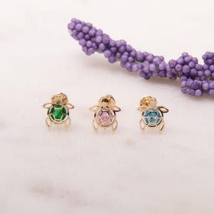 Orecchini a forma di tartaruga in oro 14 carati: chiusura a vite con zirconi cubici, gioielli nautici