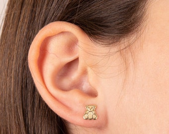 ピアス Mini Navajo Bear Stud Earrings #7264 Sterling Silver Bear Earrings • Navajo Inspired Design