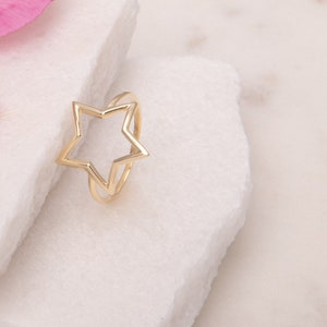 14K Solid Gold Star Ring: Dainty Celestial Jewelry