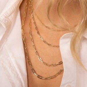 14K Solid Gold Paperclip Chain Necklace: Yellow Gold